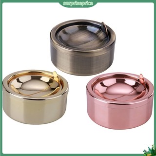 <surprise> Gạt tàn thuốc lá bằng thép không gỉ hình tròn có nắp đậy tiện lợi