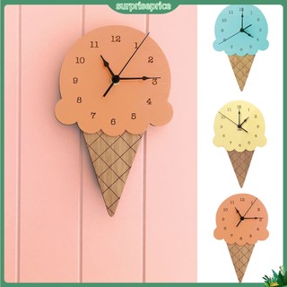 <surprise> Đồng hồ treo tường bằng gỗ hình kem ốc quế thiết kế sáng tạo dễ thương