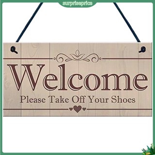 <surprise> Tấm bảng gỗ chữ "Welcome Please Take Off Your Shoes" phong cách mộc mạc treo trang trí đa năng