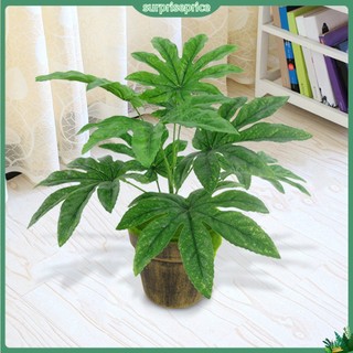 <surprise> Nhánh cây Fatsia giả với 9 lá màu xanh dùng để trang trí nhà cửa tiện lợi