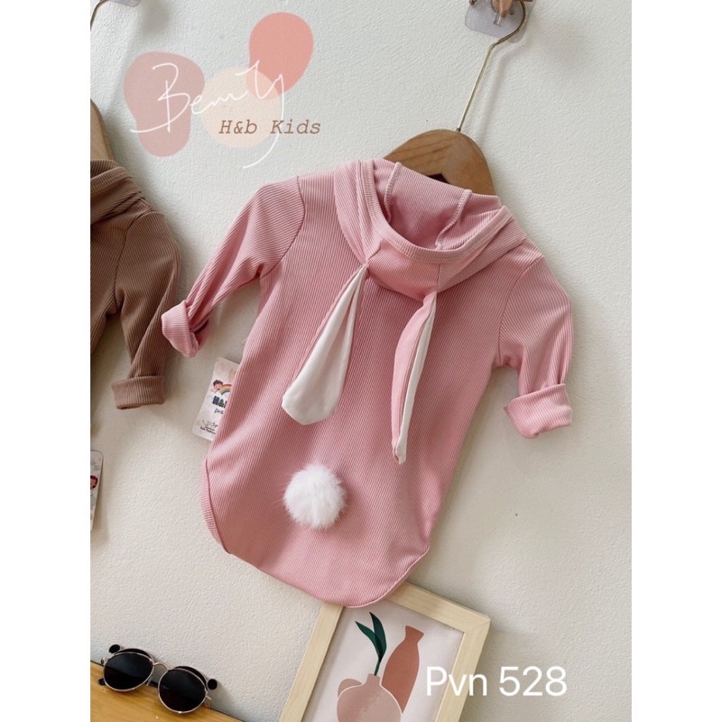 Body dài tay có mũ tai thỏ cực yêu cho bé, chất tăm lạnh siêu mềm mịn