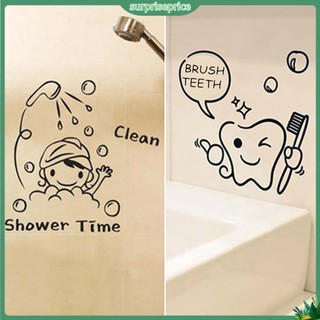 <surprise> Sticker dán tường hình chữ Brush your teeth/shower hoạt hình bằng vinyl trang trí tường dễ thương