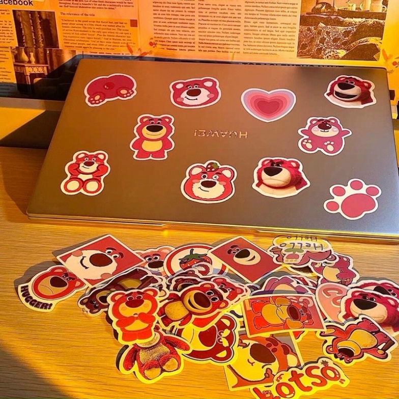 Set 50 Miếng Dán Sticker Gấu Dâu LOTSO Hồng Siêu Dễ Thương🍀FREESHIP🍀 Combo 50 Miếng Sticker Gấu Dâu