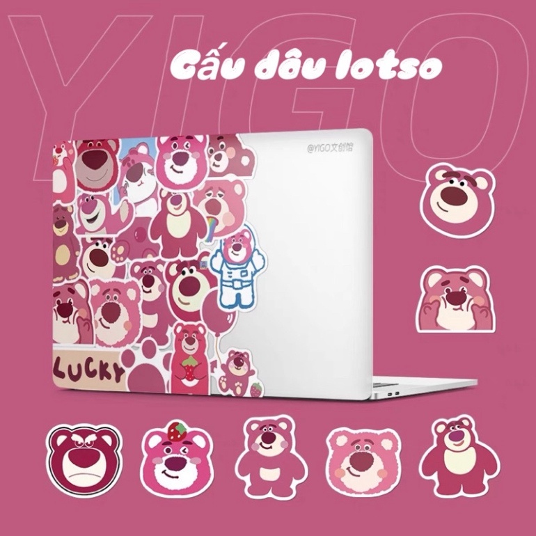 Set 50 Miếng Dán Sticker Gấu Dâu LOTSO Hồng Siêu Dễ Thương🍀FREESHIP🍀 Combo 50 Miếng Sticker Gấu Dâu