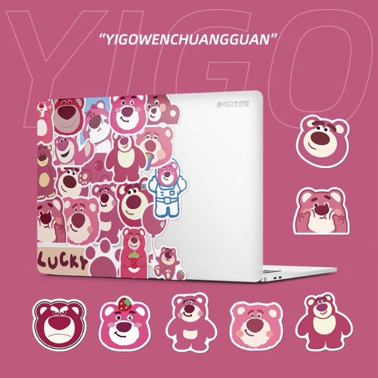 Set 50 Miếng Dán Sticker Gấu Dâu LOTSO Hồng Siêu Dễ Thương🍀FREESHIP🍀 Combo 50 Miếng Sticker Gấu Dâu
