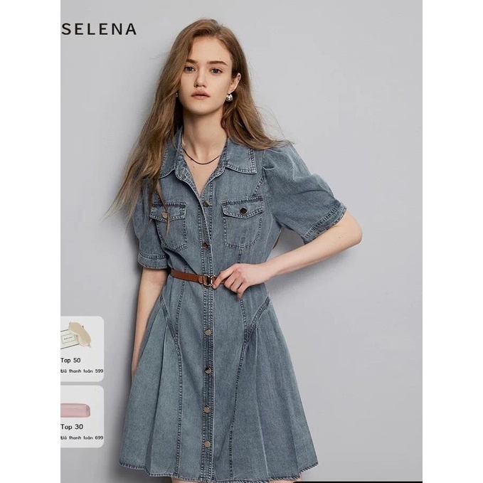 Đầm denim Tay Ngắn Thời Trang Mùa Hè 2023 Phong Cách retro Pháp Cho Nữ