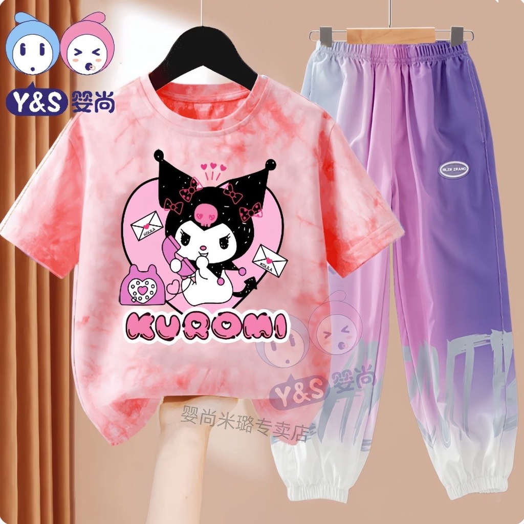 Bộ Áo Thun Tay Ngắn Và Quần Dài Bằng Lụa Mát Thời Trang Mùa Hè Phong Cách Mới 2023 Dành Cho Bé Gái