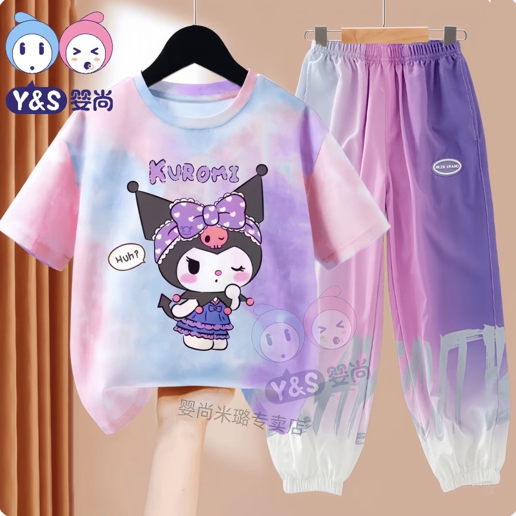 Bộ Áo Thun Tay Ngắn Và Quần Dài Bằng Lụa Mát Thời Trang Mùa Hè Phong Cách Mới 2023 Dành Cho Bé Gái