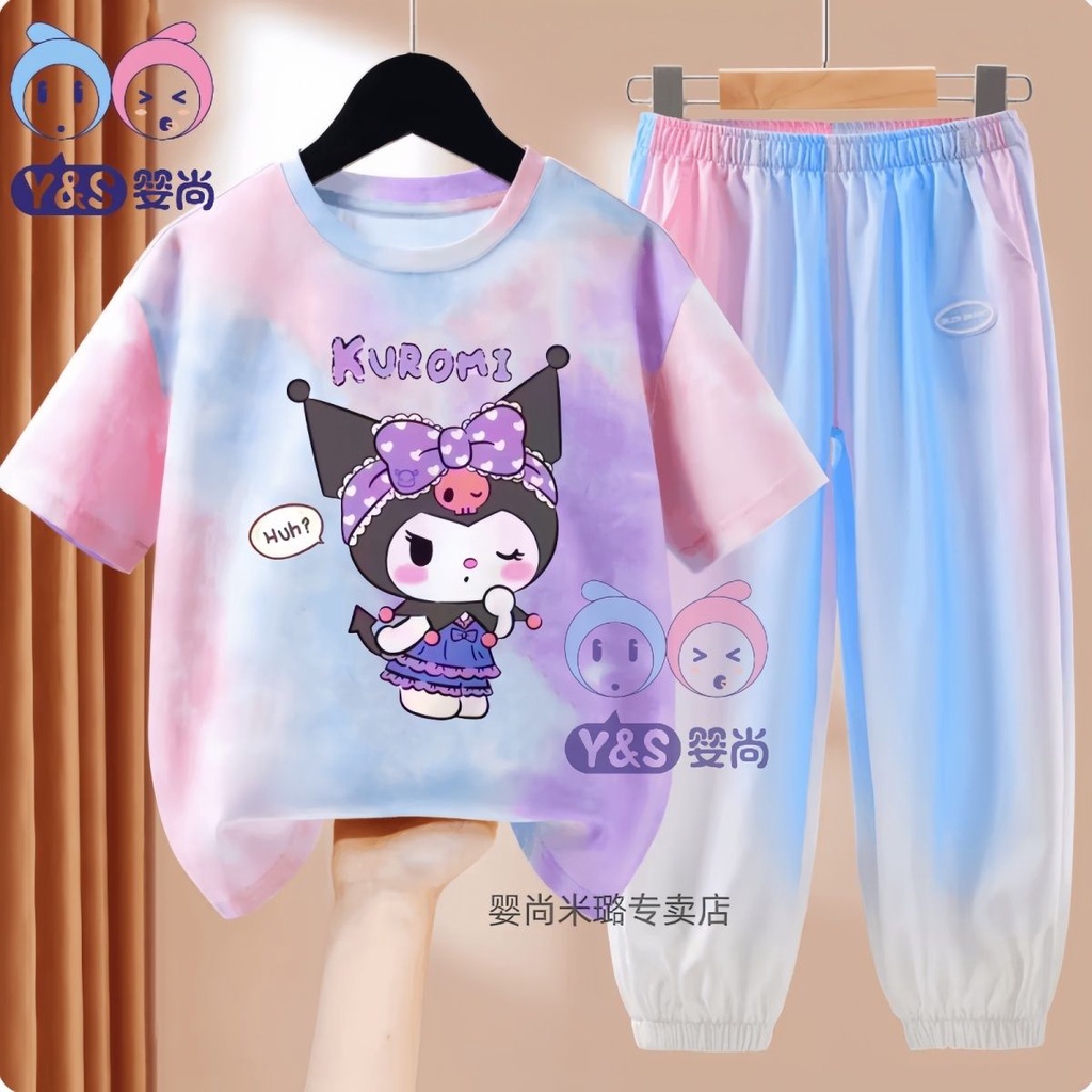 Bộ Áo Thun Tay Ngắn Và Quần Dài Bằng Lụa Mát Thời Trang Mùa Hè Phong Cách Mới 2023 Dành Cho Bé Gái