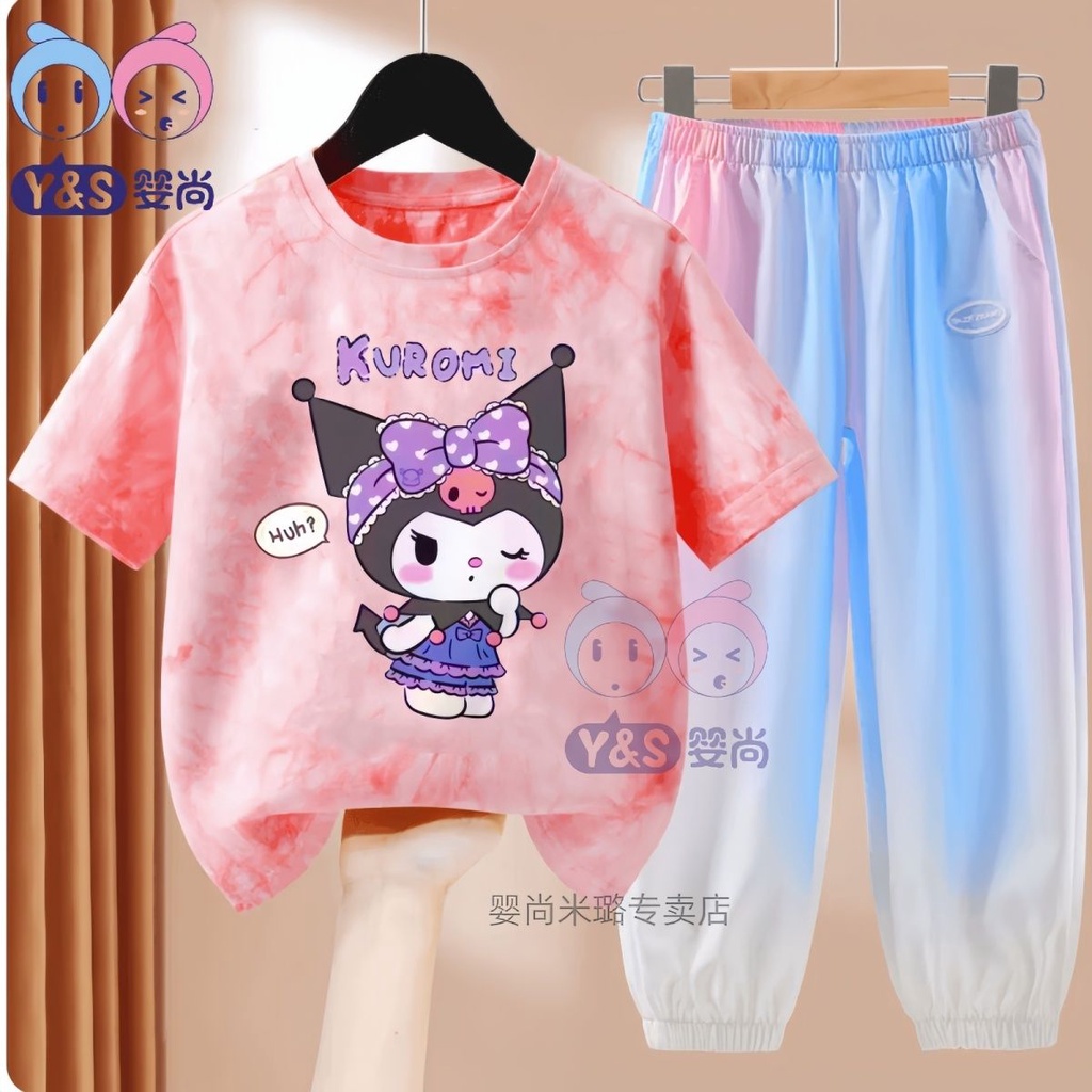 Bộ Áo Thun Tay Ngắn Và Quần Dài Bằng Lụa Mát Thời Trang Mùa Hè Phong Cách Mới 2023 Dành Cho Bé Gái