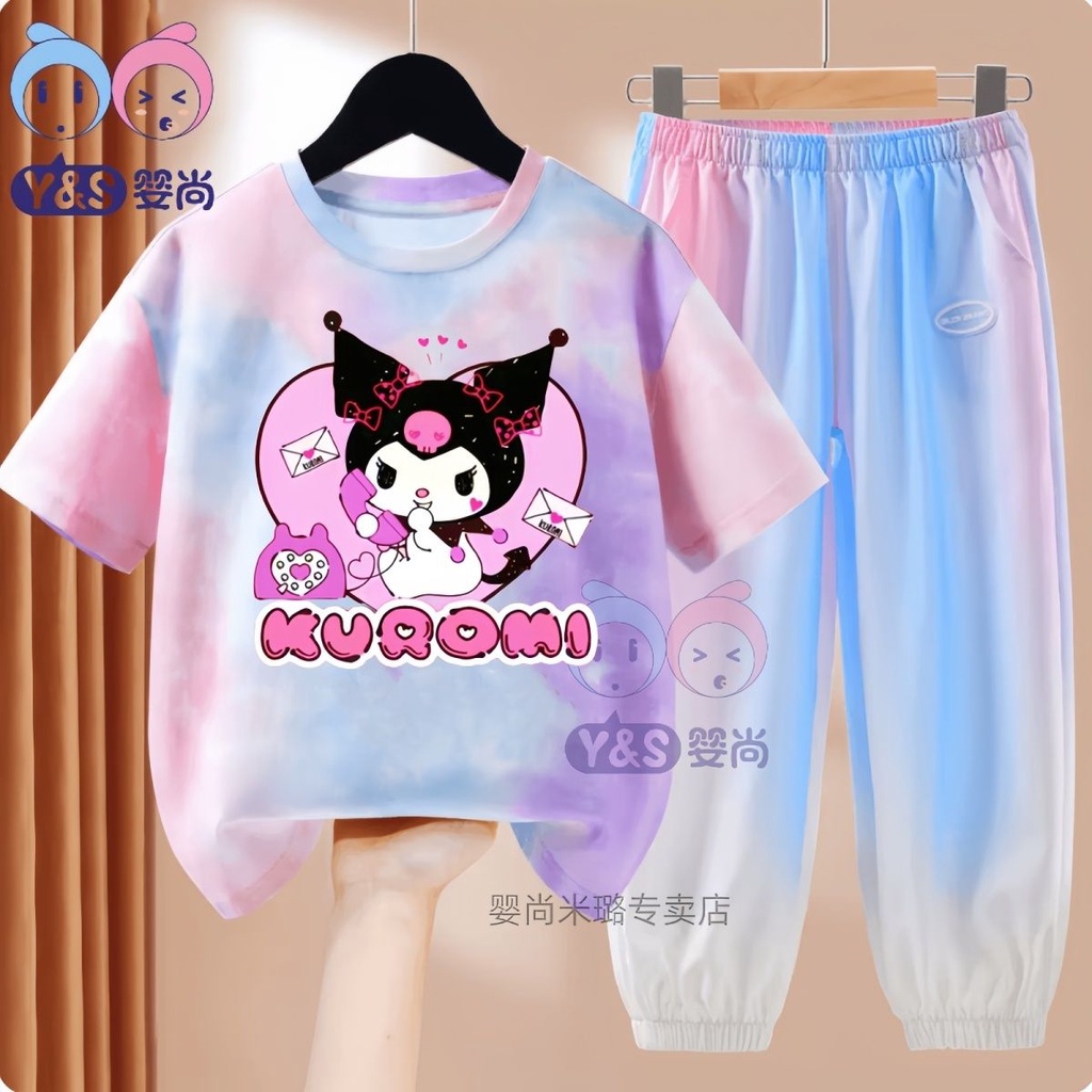 Bộ Áo Thun Tay Ngắn Và Quần Dài Bằng Lụa Mát Thời Trang Mùa Hè Phong Cách Mới 2023 Dành Cho Bé Gái