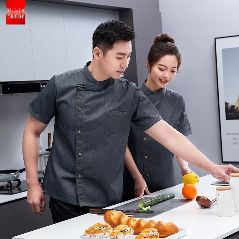 Áo Đầu Bếp Ngắn Tay Màu Đen Thoáng Khí Thời Trang Mùa Hè Cho Nam