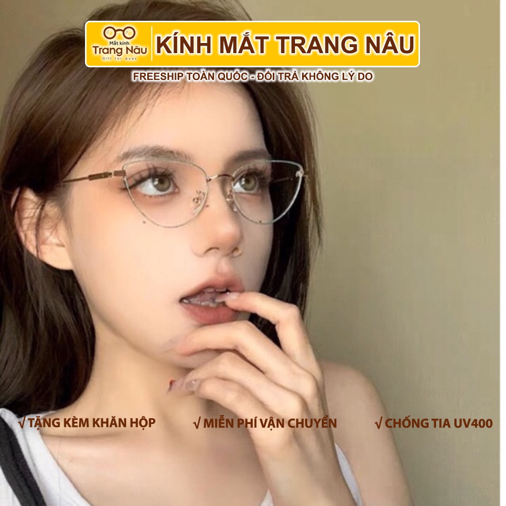 Gọng kính nữ kim loại dáng mắt mèo phù hợp cho mặt nhỏ hoặc mặt tròn có thể thay cận NG.26208