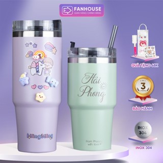 Ly giữ nhiệt Tyeso khắc tên, cốc giữ nhiệt cao cấp 600-890ml inox 304 Fan House khắc tên tặng sticker, ống hút
