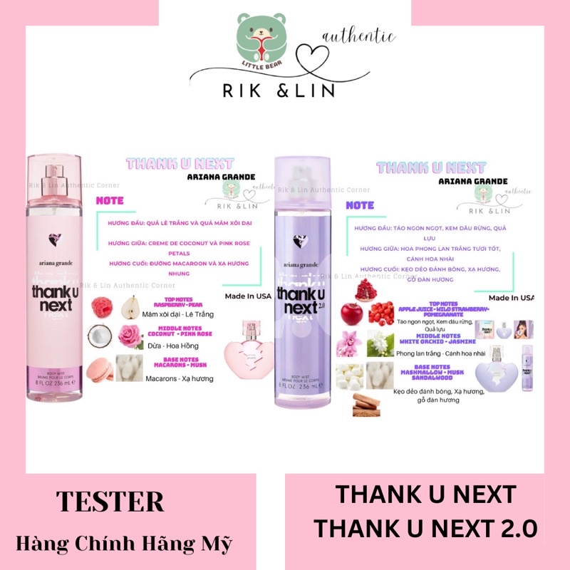 THANK U NEXT | THANK U NEXT 2.0 - Xịt Thơm Body Mist Ariana Grande USA