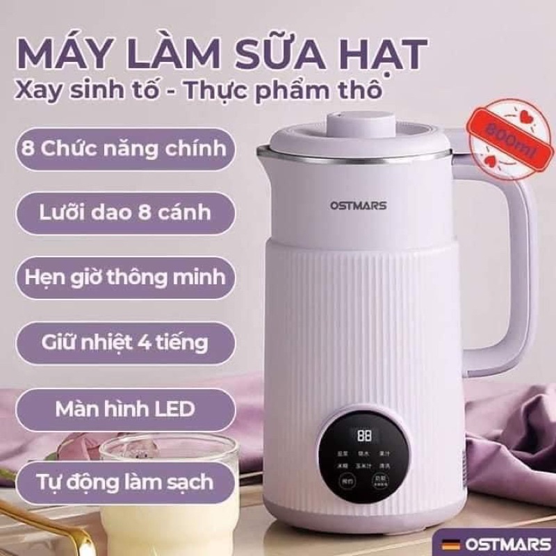Máy Làm Sữa Hạt Mini, Máy Nấu Sữa Hạt 800ml - 8 Chức Năng Xay Nấu Tiện Lợi BH 12 Tháng