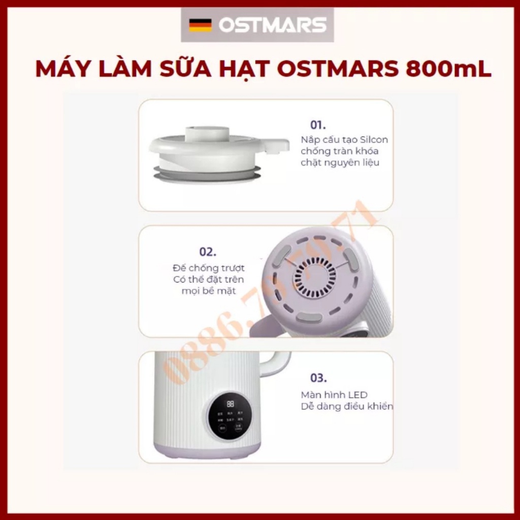 Máy Làm Sữa Hạt Mini, Máy Nấu Sữa Hạt 800ml - 8 Chức Năng Xay Nấu Tiện Lợi BH 12 Tháng