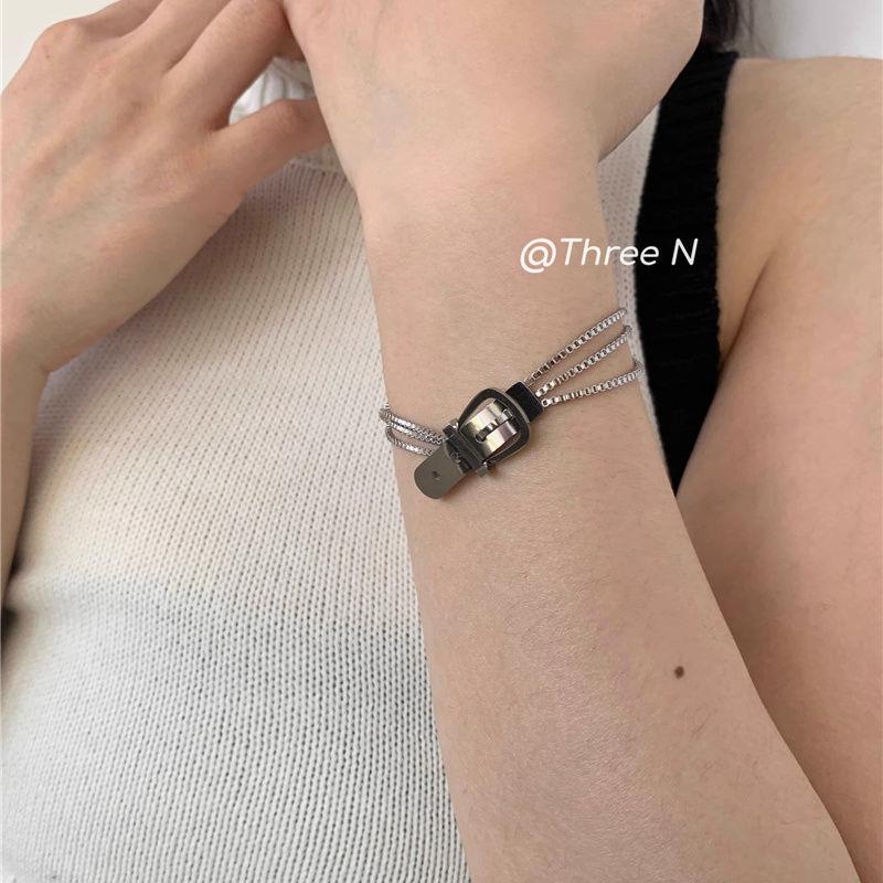 Vòng Tay Đan Cói Thép Titan Cao Cấp Phong Cách Retro Hàn Quốc Cho Nữ