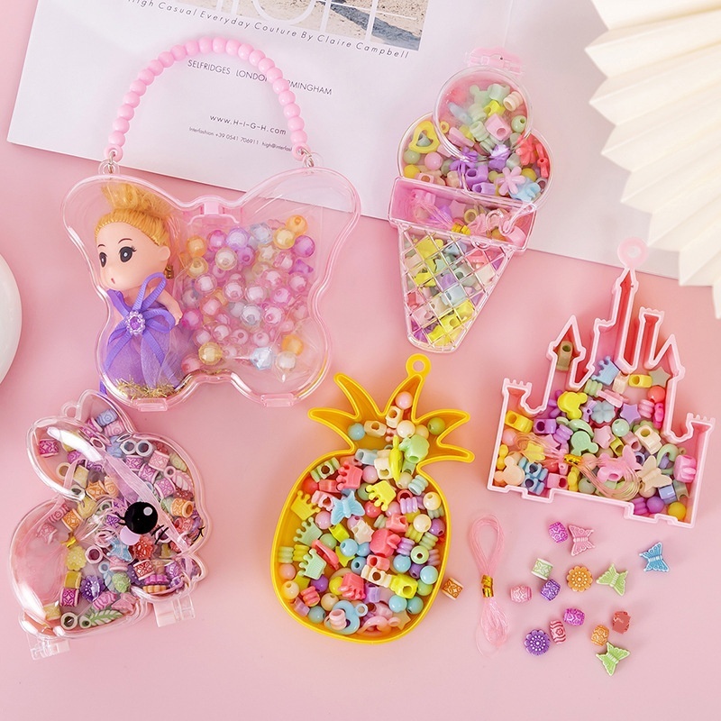 Hoạt Hình Trẻ Em Vui Đính Hạt Đồ Chơi Bé Gái Handmade Tự Làm Xếp Chiếu Trúc Bộ Vòng Cổ Tay Đeo