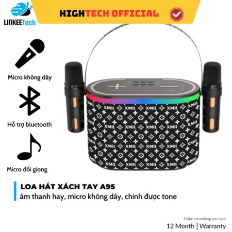 Loa Karaoke Bluetooth A95 Kèm 2 Micro Không Dây, Âm Thanh Siêu Hay, Thiết Kế Sang Trọng Nhỏ Gọn Tiện Lợi- TECHHIGH