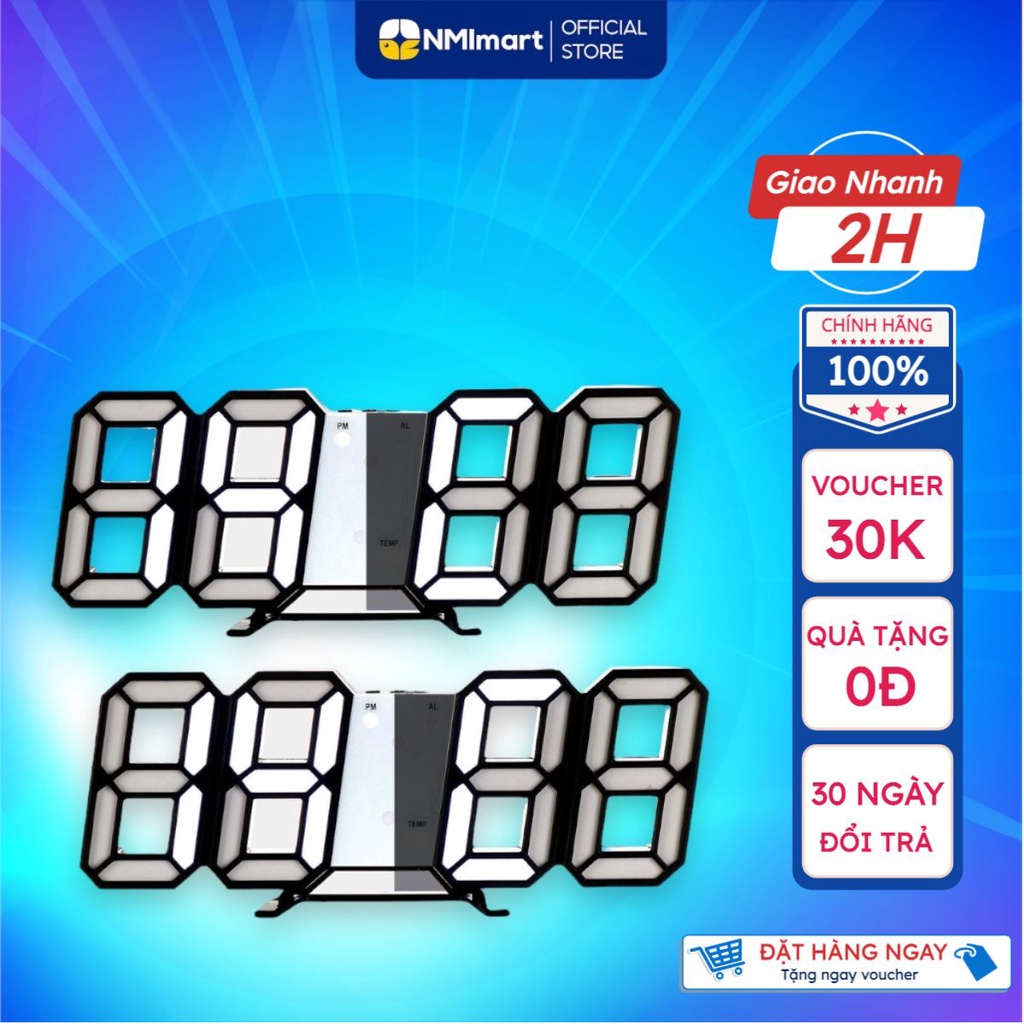 Đồng hồ LED treo tường để bàn nhỏ gọn NMI, hiển thị ngày tháng nhiệt độ, tự động điều chỉnh độ sáng - DHL02 – NMI MART