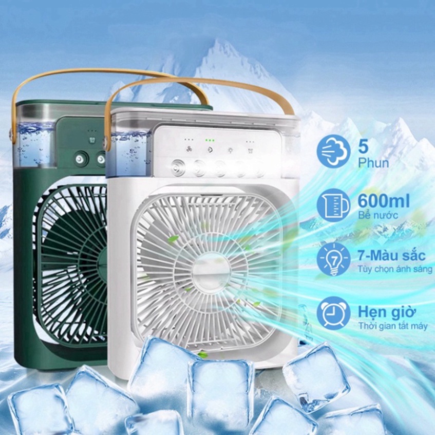 Quạt Điều Hòa Phun Sương Hơi Nước Mini Để Bàn 3 Chế Độ Tích Hợp Led, Chế Độ Hẹn Giờ Sử Dụng - QS5