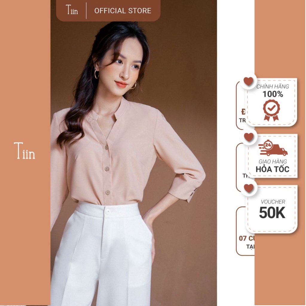 Áo sơ mi cổ tàu nẹp V tay lỡ TIINSTORE AHD176