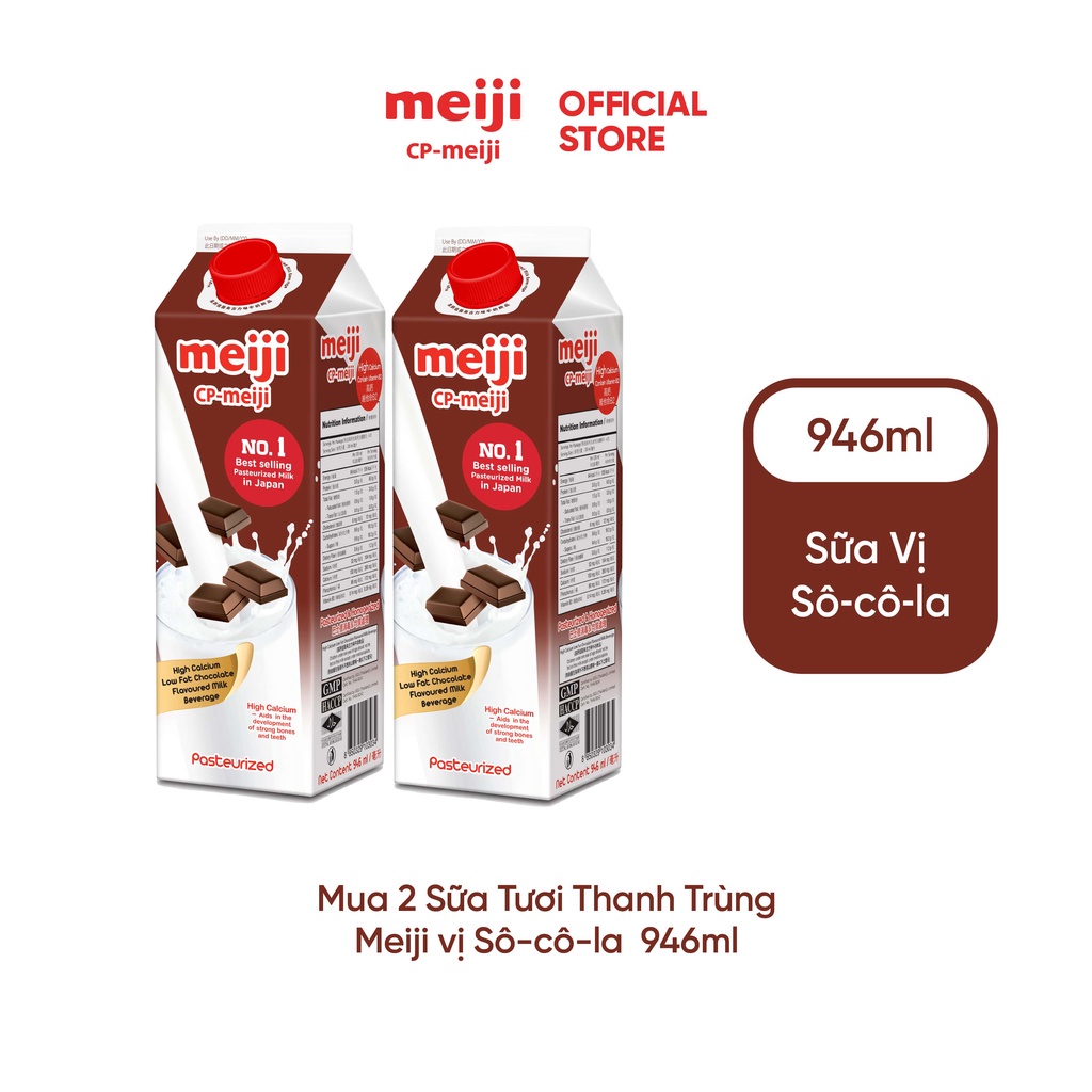 Sữa Tươi Thanh Trùng Meiji Nhật vị sô-cô-la 946ml - Combo 2 hộp