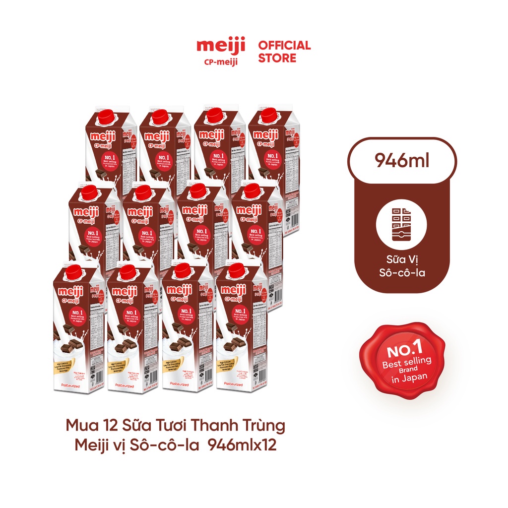 Sữa Tươi Thanh Trùng Meiji Nhật vị sô-cô-la 946ml - Thùng 12 hộp