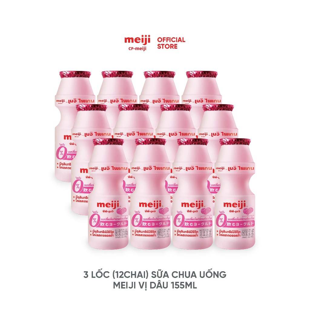 Sữa Chua Uống Meiji Nhật vị vị dâu - bổ 155ml - Combo 3 lốc