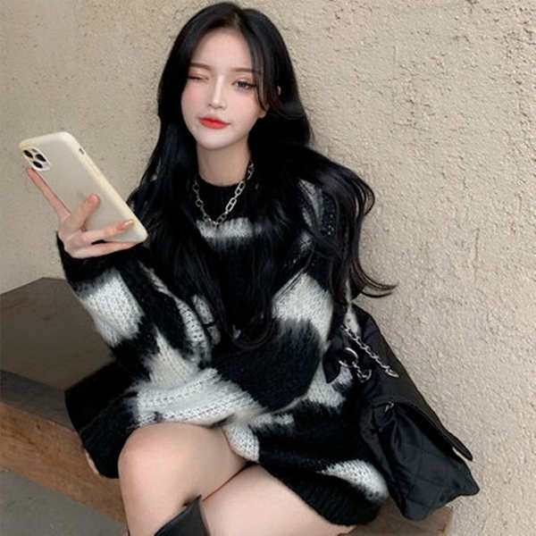 Thời trang 2023 áo len rộng rãi dệt kim thu đông