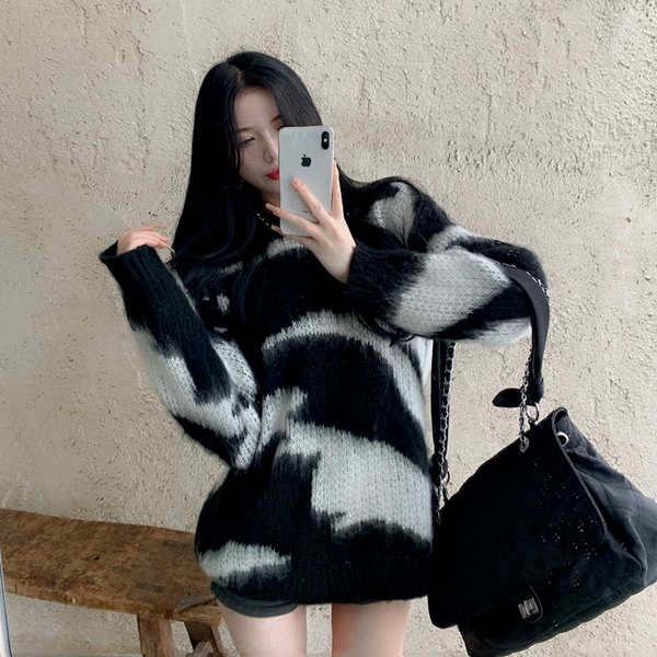 Thời trang 2023 áo len rộng rãi dệt kim thu đông