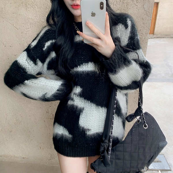 Thời trang 2023 áo len rộng rãi dệt kim thu đông