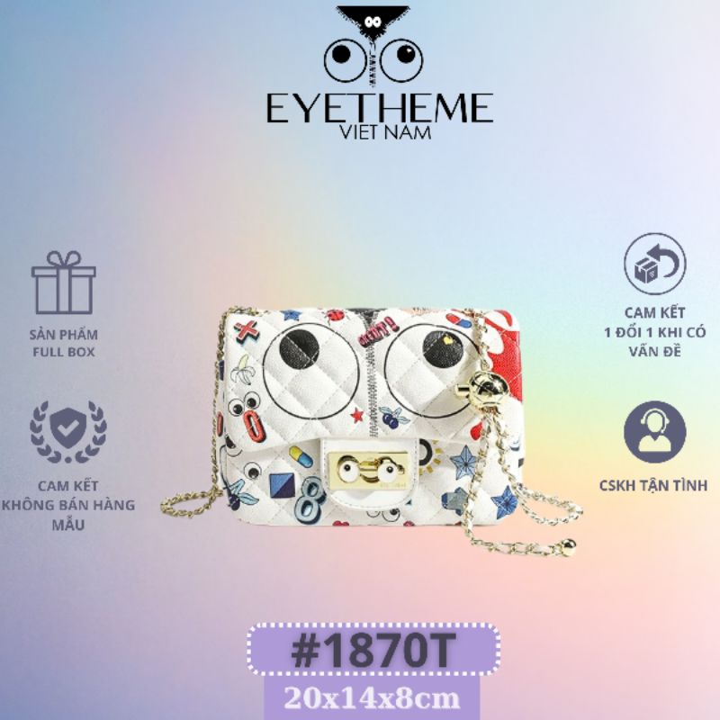 【 EYETHEME 】Túi xách nữ túi đeo chéo kiểu classic da mềm cao cấp dây xích trắng đen Eyetheme 1870