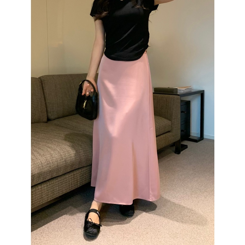 Jiashucheng Chân Váy Satin Lưng Cao Dáng Ôm Phong Cách Hàn Quốc Thời Trang Mùa Hè Cho Nữ