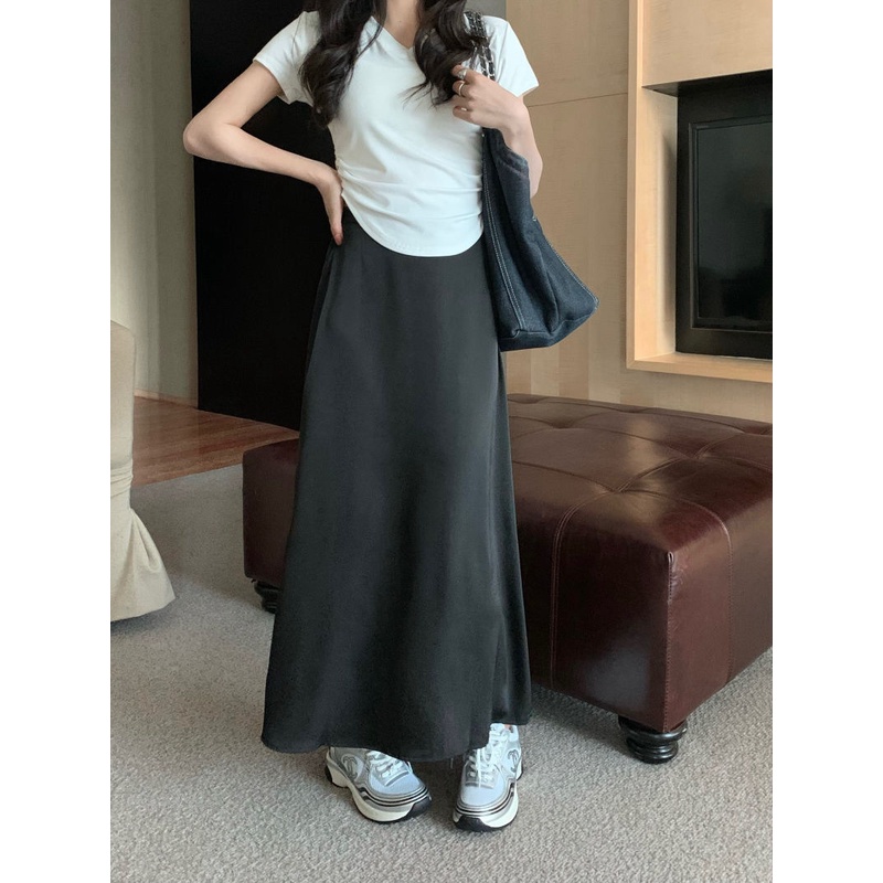 Jiashucheng Chân Váy Satin Lưng Cao Dáng Ôm Phong Cách Hàn Quốc Thời Trang Mùa Hè Cho Nữ