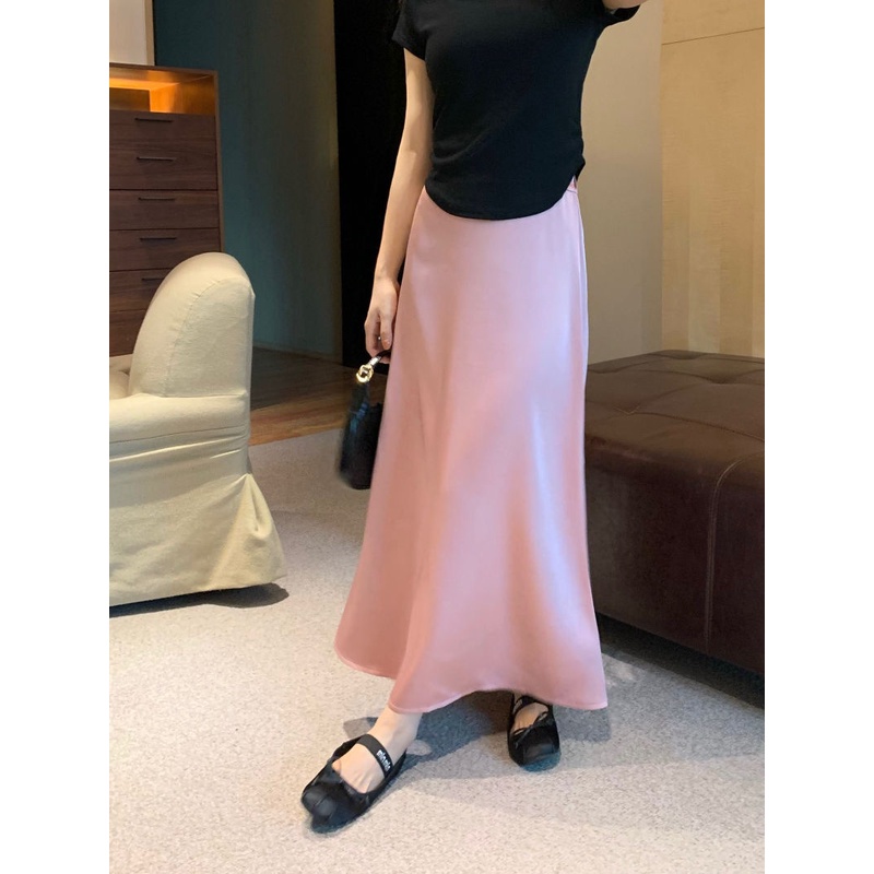 Jiashucheng Chân Váy Satin Lưng Cao Dáng Ôm Phong Cách Hàn Quốc Thời Trang Mùa Hè Cho Nữ