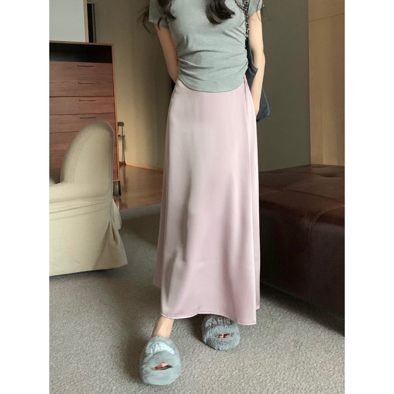 Jiashucheng Chân Váy Satin Lưng Cao Dáng Ôm Phong Cách Hàn Quốc Thời Trang Mùa Hè Cho Nữ