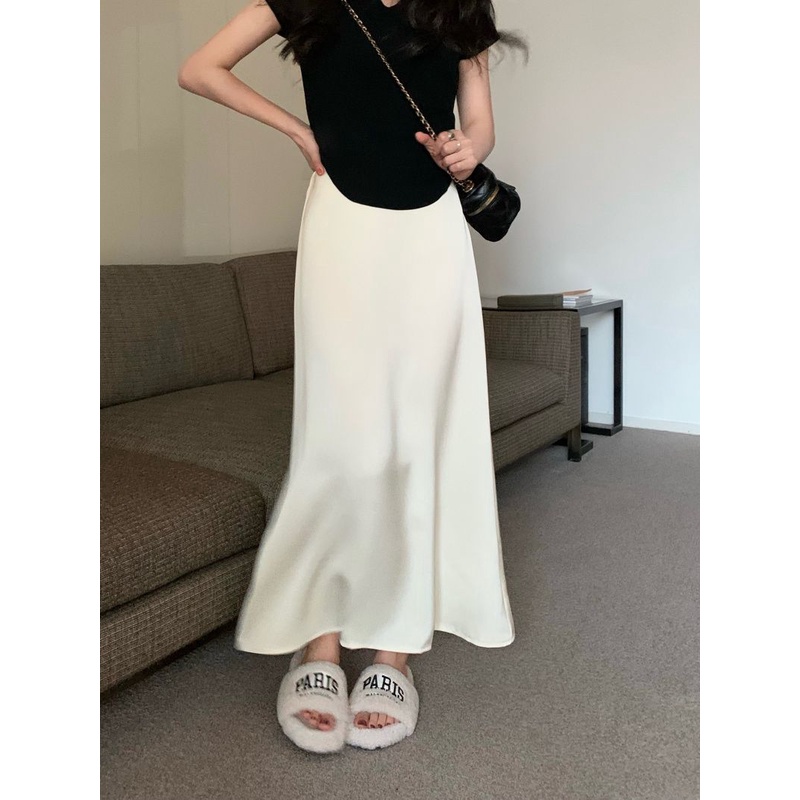 Jiashucheng Chân Váy Satin Lưng Cao Dáng Ôm Phong Cách Hàn Quốc Thời Trang Mùa Hè Cho Nữ