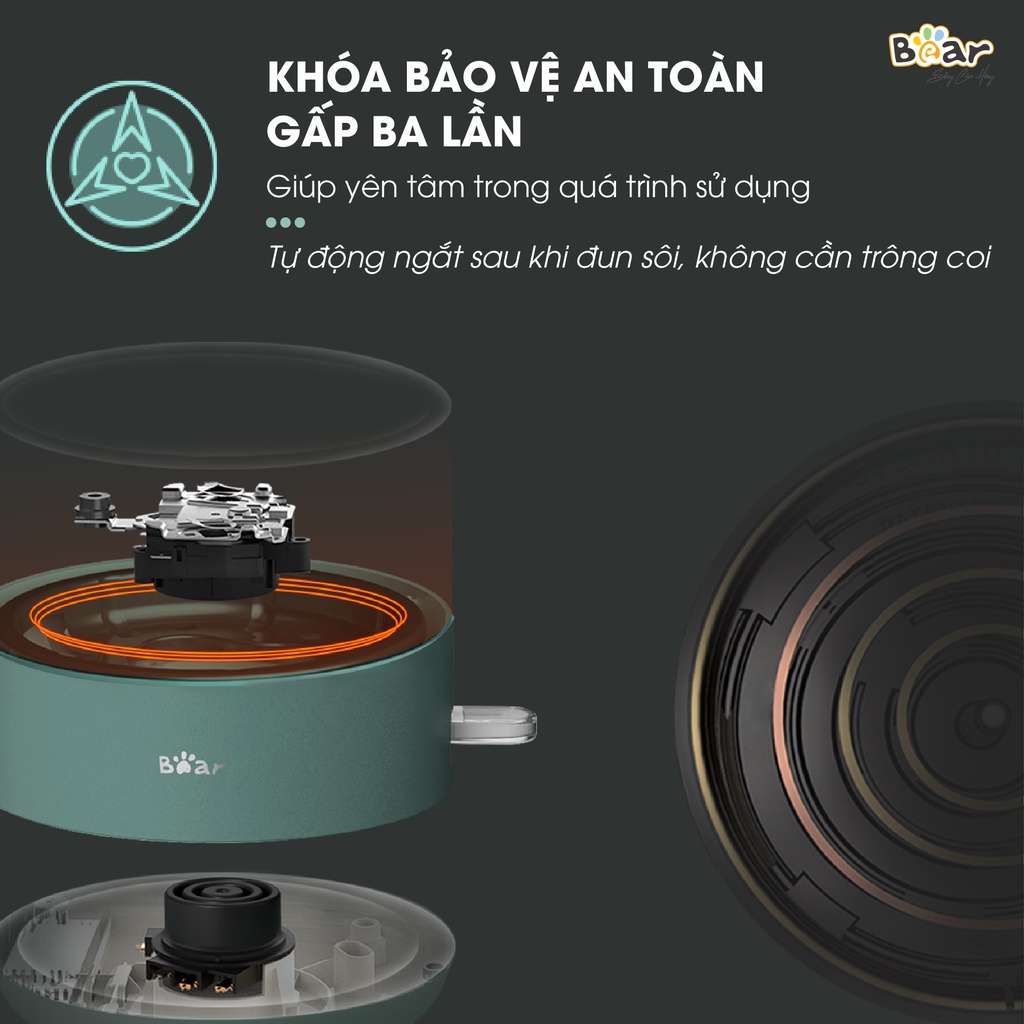 Ấm Pha Trà Siêu Tốc 1,7L Bear Công Suất Lớn, Bình Đun Nước Nóng Nhanh, Bền Bỉ ZDH-Q17B1