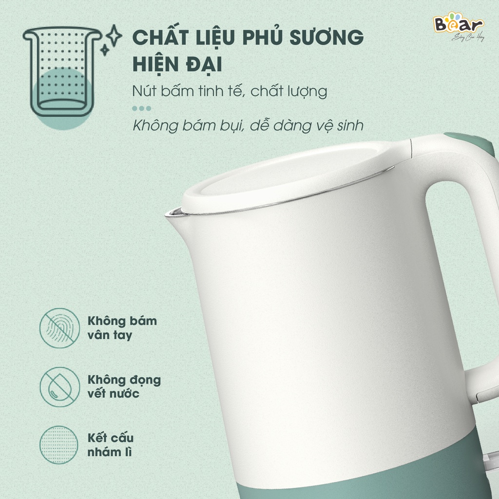 Ấm Pha Trà Siêu Tốc 1,7L Bear Công Suất Lớn, Bình Đun Nước Nóng Nhanh, Bền Bỉ ZDH-Q17B1