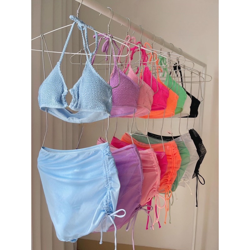 Set bikini 3 mảnh đồ bơi đi biển chất thun gân co giãn, hình thật chụp sàn