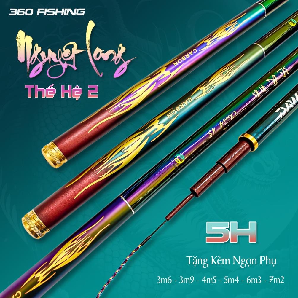 Cần Câu Đài Câu Đơn Nguyệt Long 5H Thế Hệ 2 Cần Câu Tay Carbon Cao Cấp Tặng Kèm Ngọn Phụ