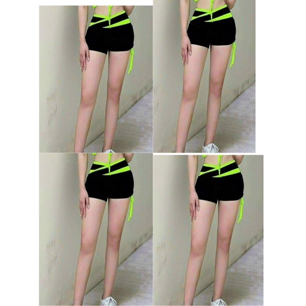 Quần đùi thể thao tập gym yoga chéo eo phối màu