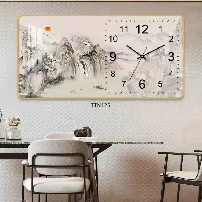 Tranh Đồng Hồ Tráng Gương 5D Núi Sông Hùng Vĩ - Simple House , Decor Phòng Khách, Trang Trí Nhà Cửa
