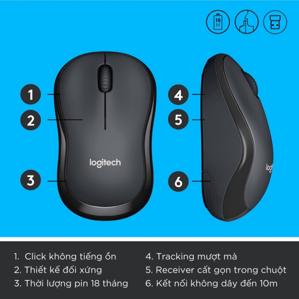 Chuột Không Dây Máy Tính Bluetooth Logitech M220 Không Tiếng Động- Có Công Tắc On/Off  - Độ Nhạy Cao - Bảo Hành 12 Tháng | BigBuy360 - bigbuy360.vn