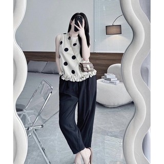 Set áo bèo chấm bi quần  đen