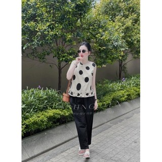 Set áo bèo chấm bi quần  đen
