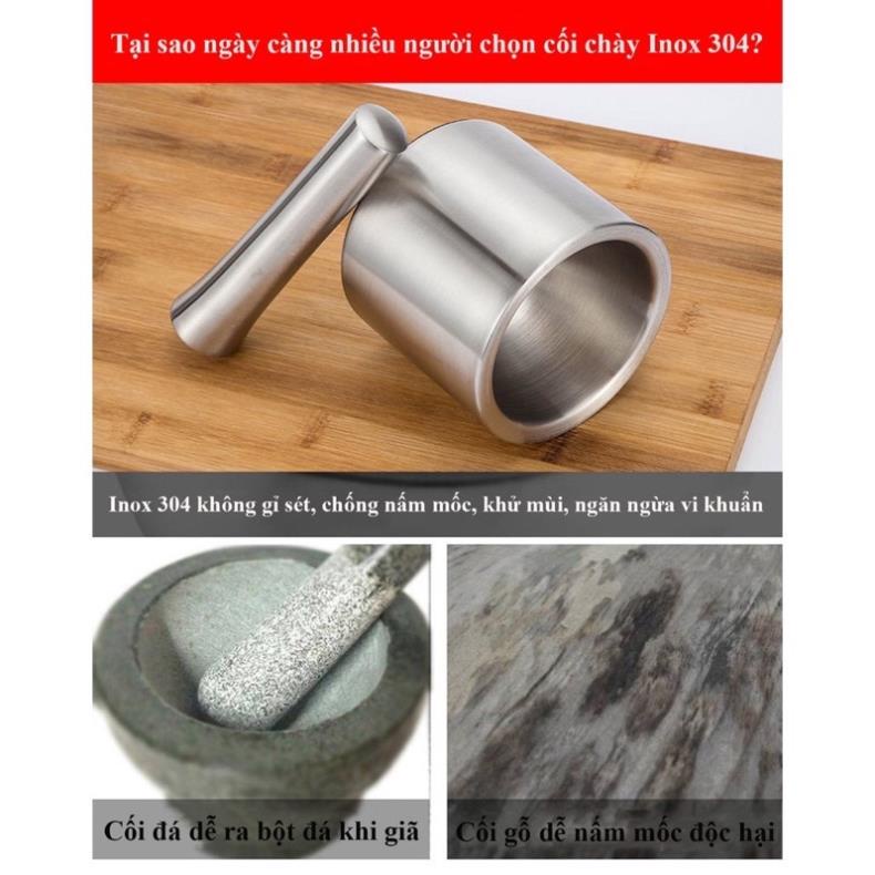Bộ cối chày inox 304 cao cấp chống nấm mốc độc hại
