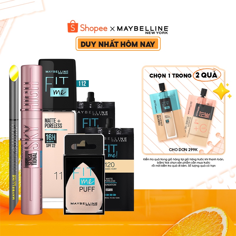 [Bộ Trang Điểm] Bộ 6 Món Trang Điểm Mắt Sắc Sảo Và Nền Kiềm Dầu Mịn Lì Fit Me 30Ml Maybelline New York (Kèm Mút Tán Nền)